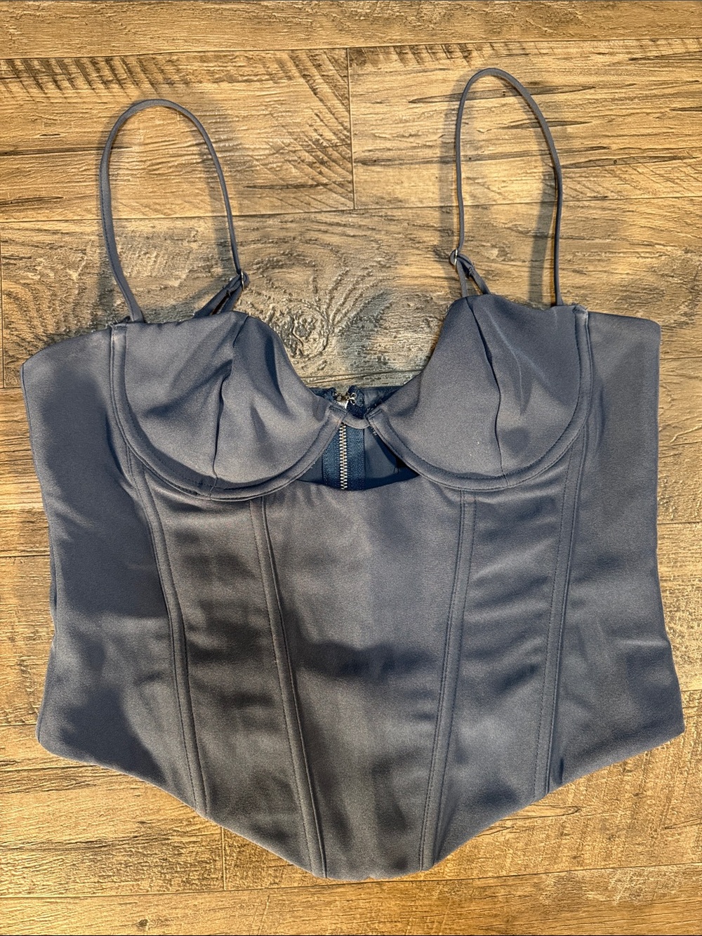 White Fox Blue Satin-Look Corset Bustier Top - Size M